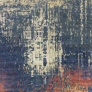 Handmade Hand-Knotted Rug  8'10' x 12' Indo Modern 1605 Oriental Rug Blue-Camel